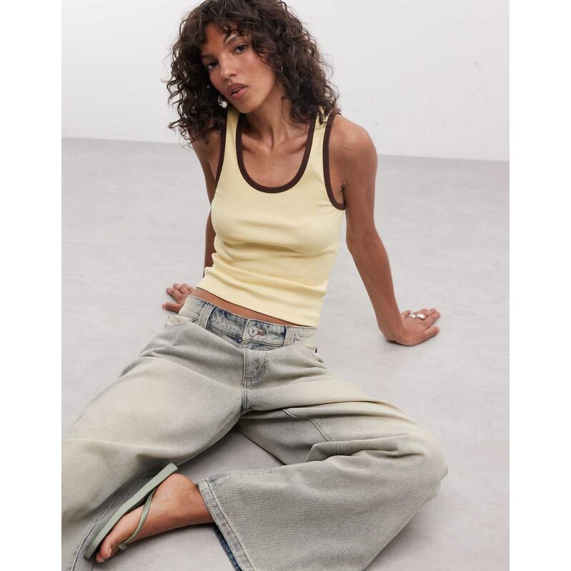 ASOS DESIGN scoop neck vest with contrast tipping in buttermilk
