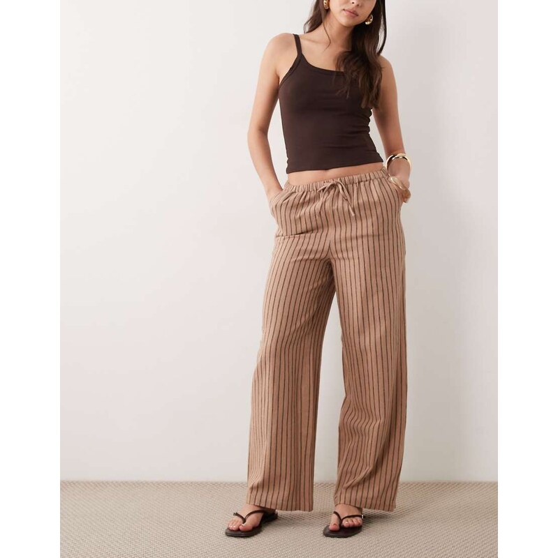 New Look stripe wide leg trousers in brown
