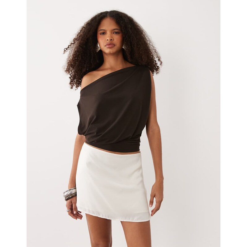 JDY asymmetric neck cinched top in brown