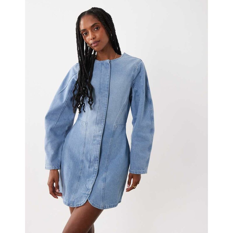 ASOS DESIGN cocoon sleeve cinch mini dress in midwash blue