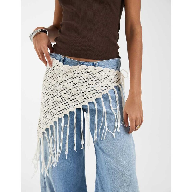 JJXX crochet overlay hip scarf in cream-White