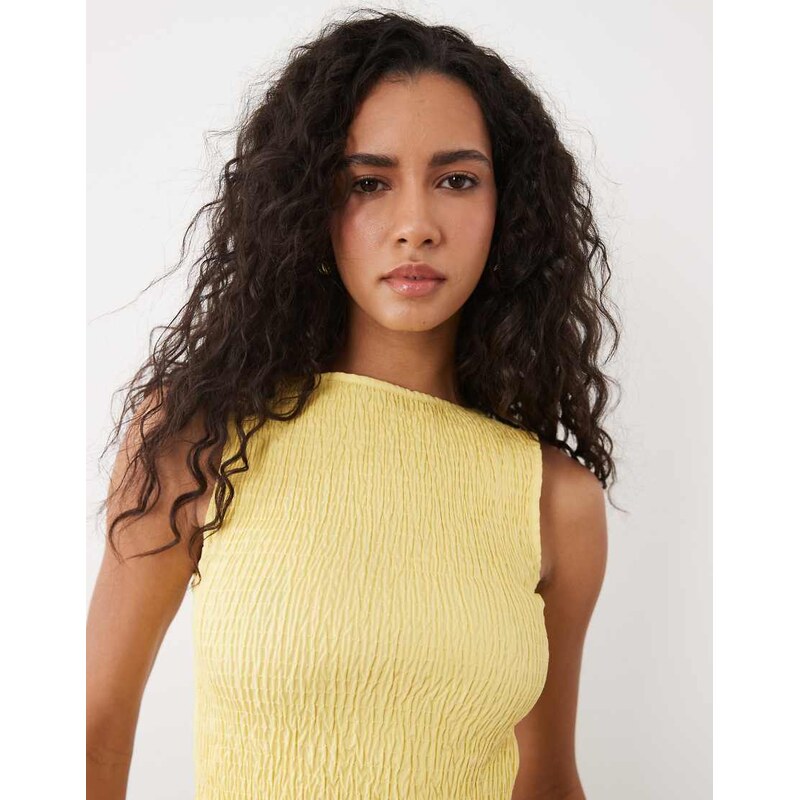 ASOS DESIGN shirred sleeveless tank top in buttermilk-Yellow
