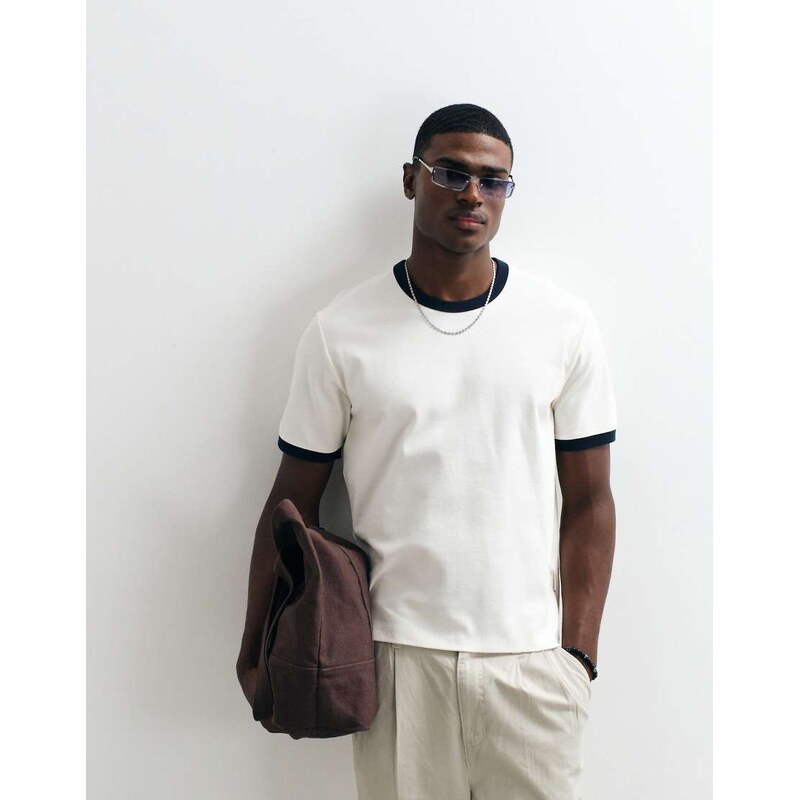 Jack & Jones ringer tee in white and blue