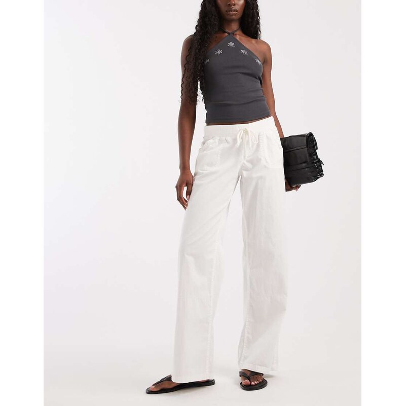 Hollister y2k low rise utility pull on trousers in ecru-White
