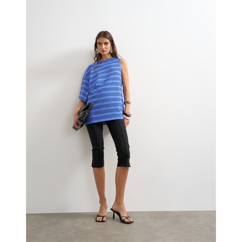Topshop stripe distorted cape top in blue