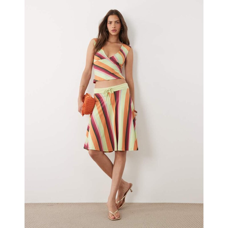 Motel eranza midi skirt in multi stripe