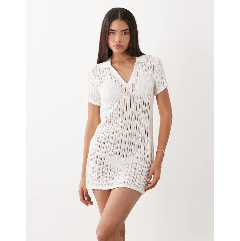 ARKET crochet beach mini dress in White