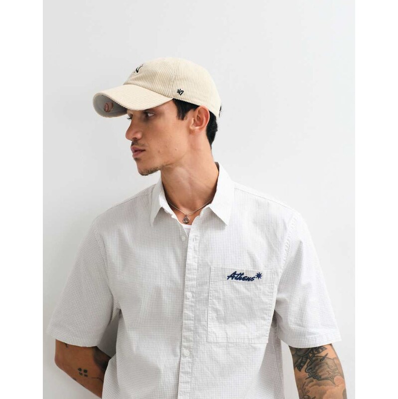 Hollister graphic short sleeve shirt in white micro check