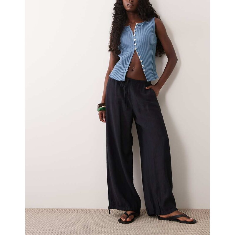 Abercrombie & Fitch crinkle balloon fit trousers in black