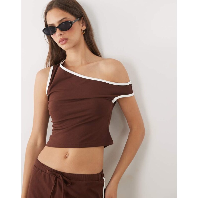ASOS DESIGN off shoulder tipped top in brown