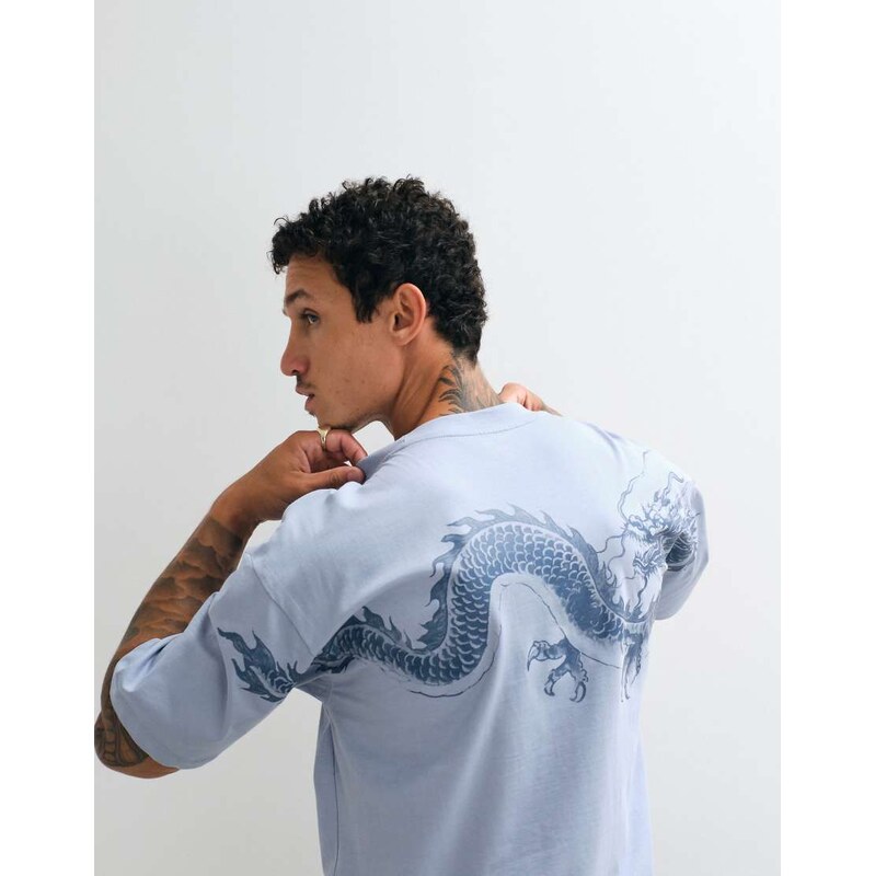 ASOS DESIGN oversized t-shirt with dragon graphic in blue