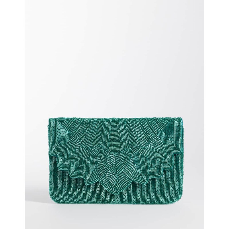 True Decadence embellished envelope clutch in teal blue