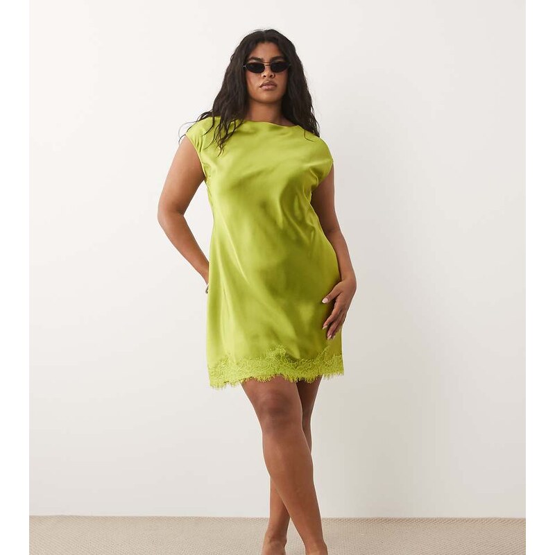 ASOS Curve ASOS DESIGN Curve slash neck satin mini dress with