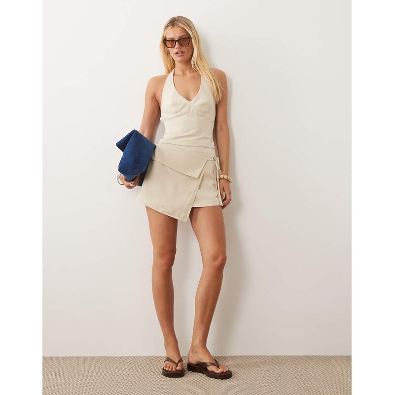 ASOS DESIGN wrap mini skirt in stone skirt co-ord-Neutral