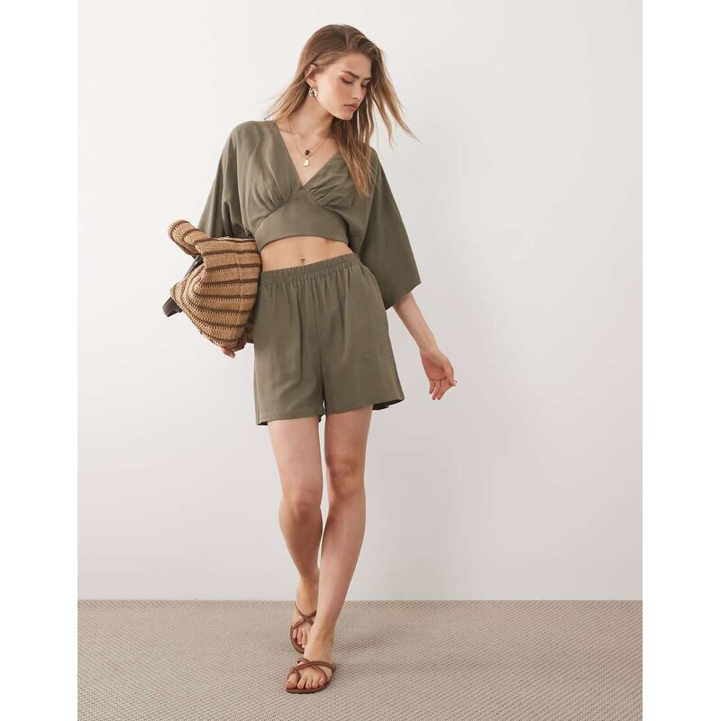 ASOS Design tie detail short in sage co ord-Green