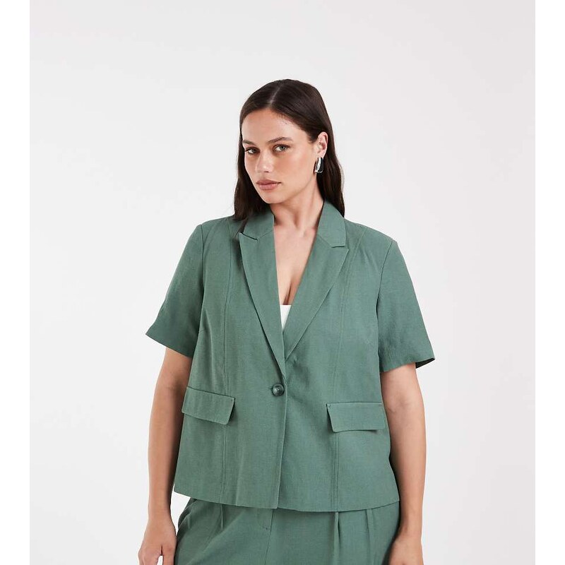 Vero Moda Curve short sleeve tailored blazer co-ord in laurel
