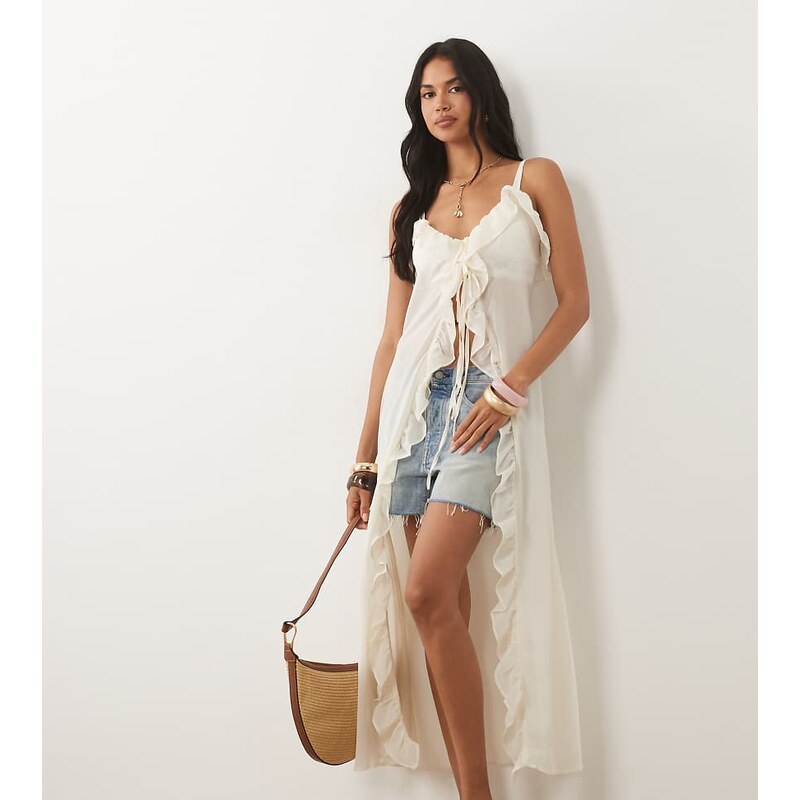 The Frolic exclusive chiffon frill detail tie front maxi dress