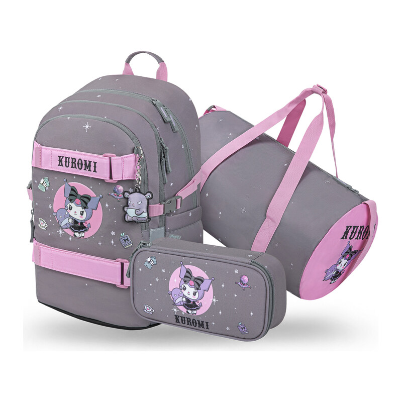BAAGL SET 3 Skate Kuromi Grey: batoh, penál, sportovní taška GRS