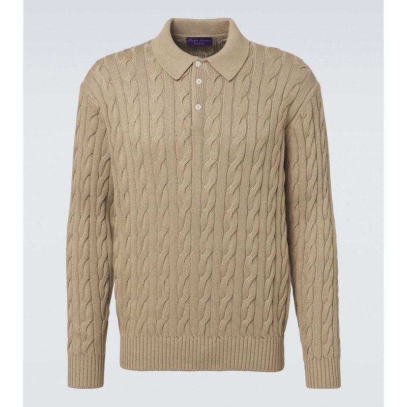 Ralph Lauren Purple Label Cable-knit cotton and silk polo