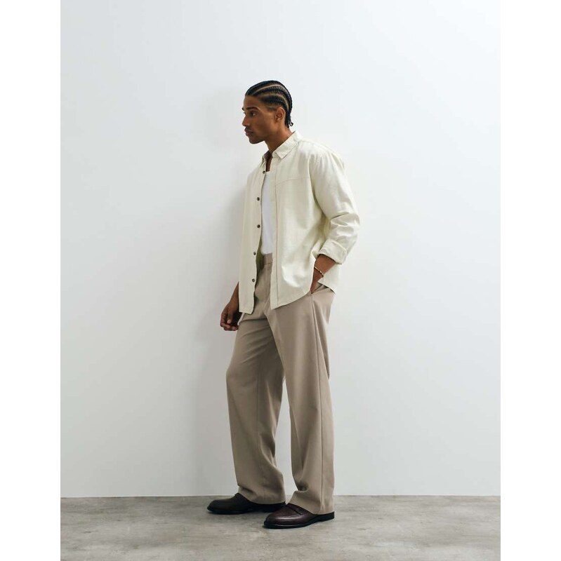 ASOS DESIGN relaxed textured shirt in beige-White