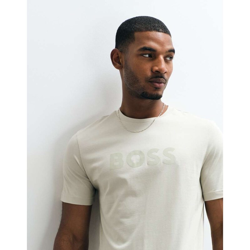 BOSS Orange regular fit tonal logo t-shirt in light beige