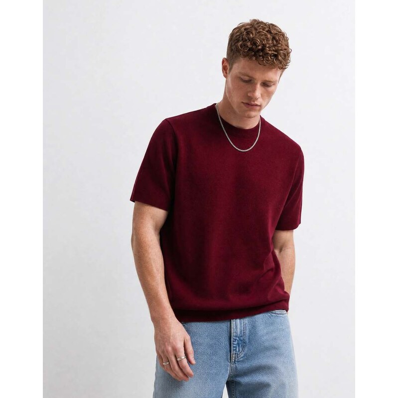 ASOS DESIGN oversized knitted t-shirt with graphic in berry-Pink