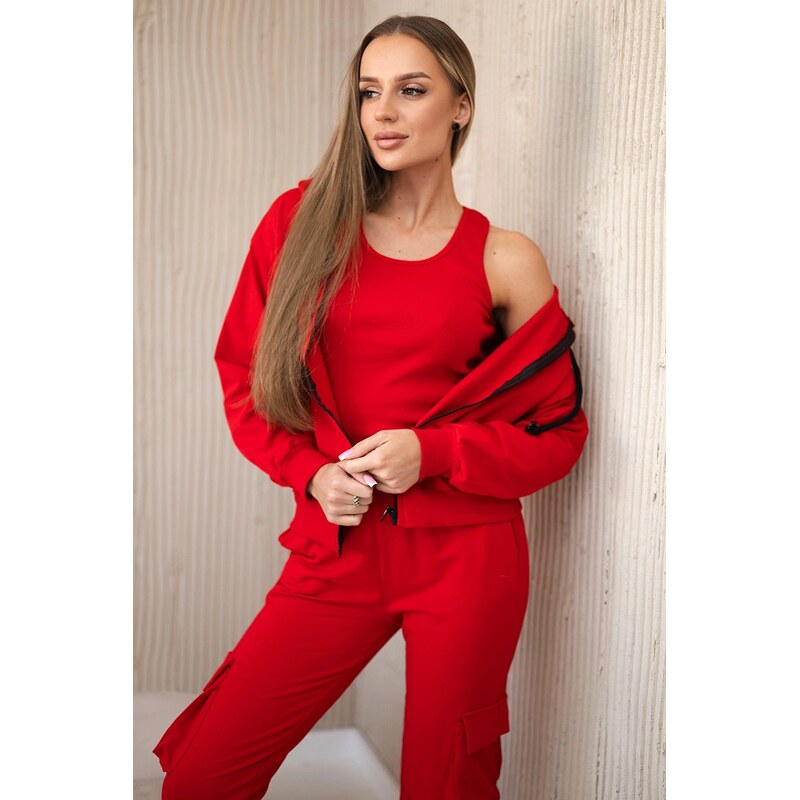 Kesi Set 3v1 mMikina + top + kalhoty červené