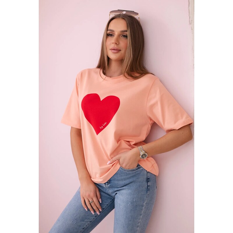 Kesi Bavlněná halenka s lososovým potiskem srdce