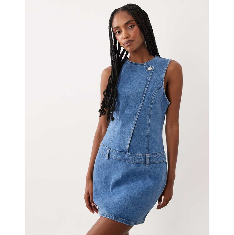 ASOS DESIGN Asymm wrap mini dress in mid blue