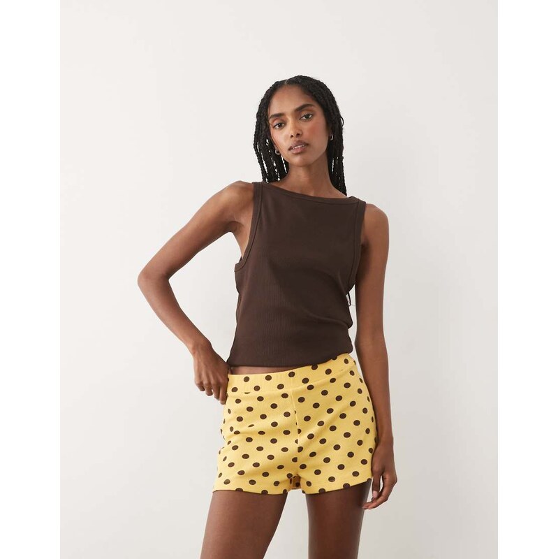 Miss Selfridge soft rib short in yellow polka dot
