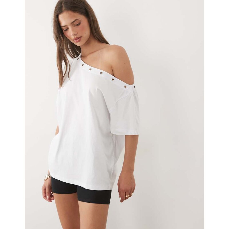 ASOS DESIGN off shoulder top with eyelet detail in white