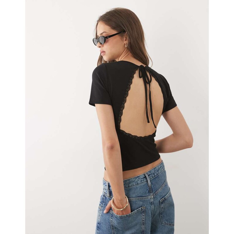ASOS DESIGN backless lace baby t-shirt in black