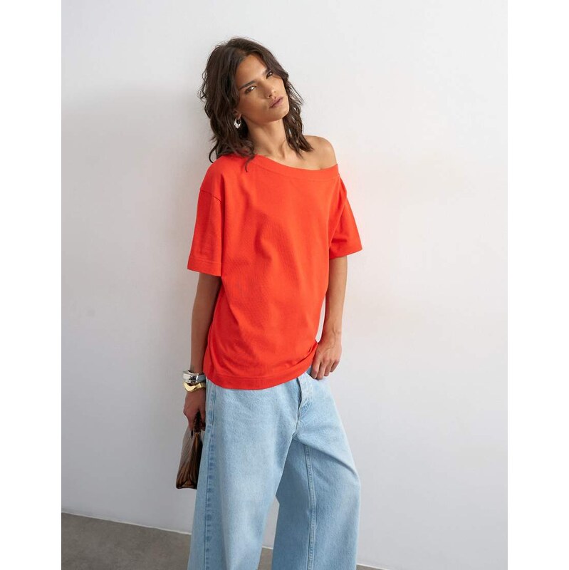 Topshop fallen shoulder t-shirt in red
