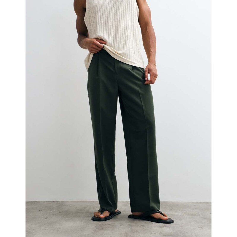 ASOS DESIGN smart pleated wide leg trousers in dark green