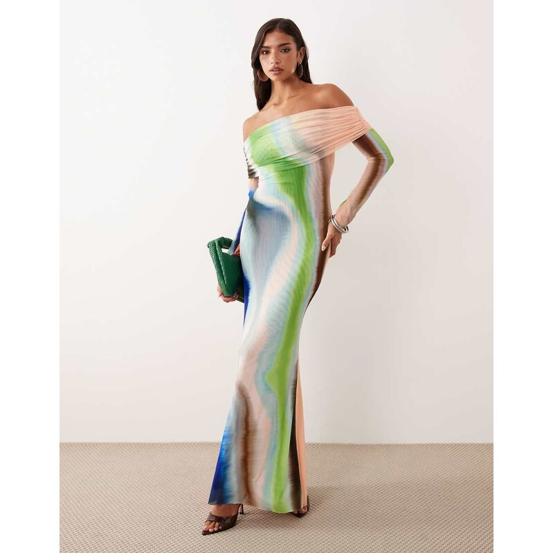 AFRM Essie off the shoulder cut out back detail ruched maxi