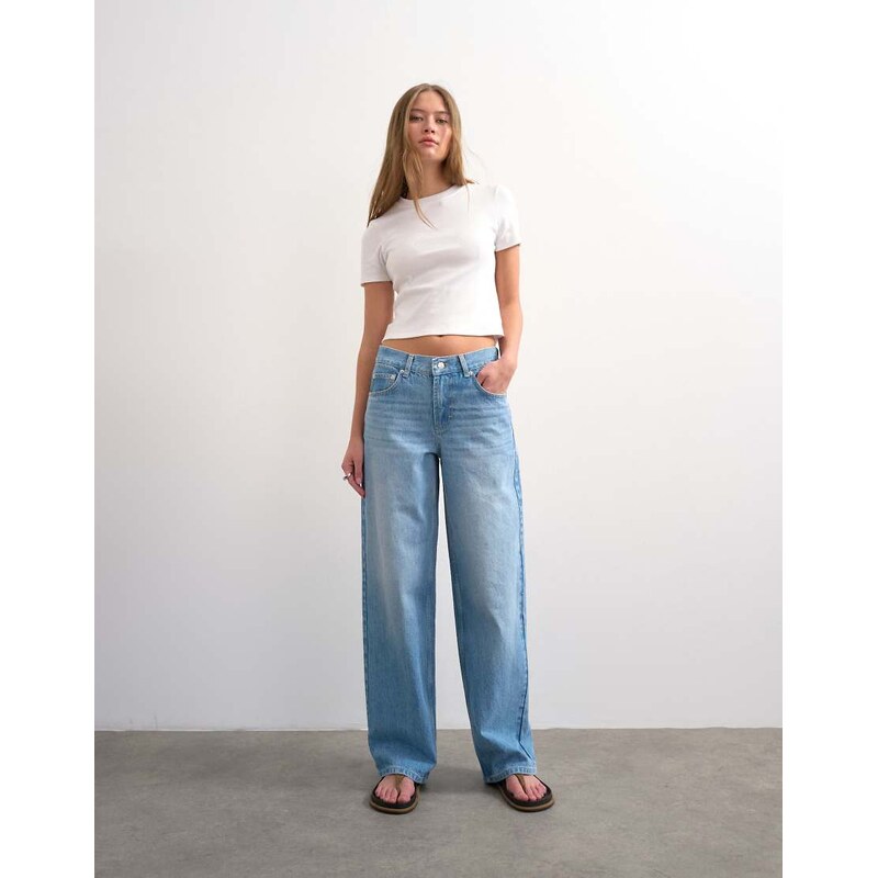 Topshop Cinch low rise relaxed jean in bleach - LBLUE