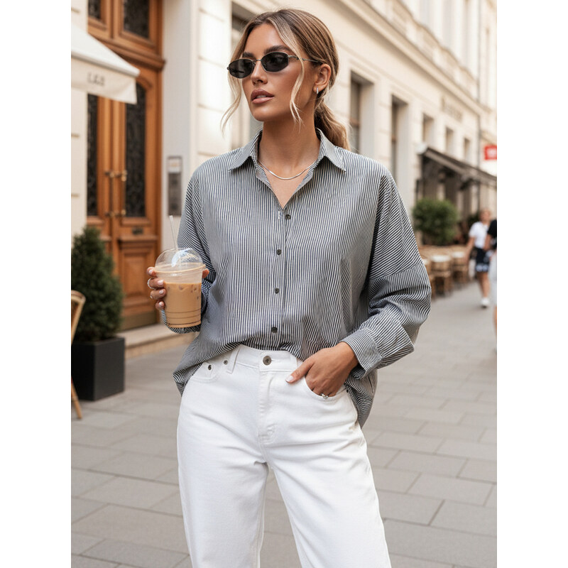 BASIC Šedá oversize košile s pruhy BLISS DY0350