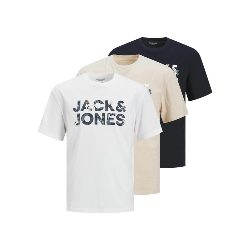 JACK & JONES Tričko béžová / černá / bílá