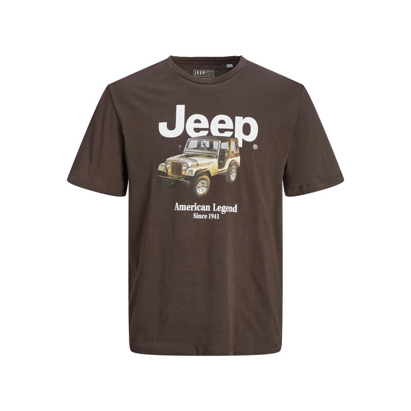 JACK & JONES Tričko hnědá / žlutá / bílá