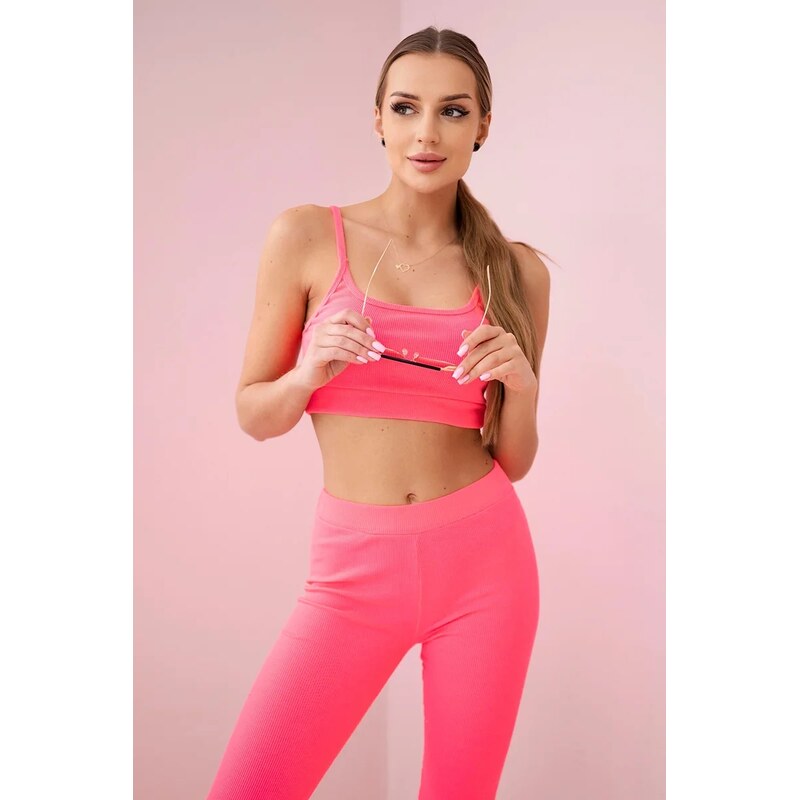 Kesi Pruhovaný top set s halenkou růžové neony