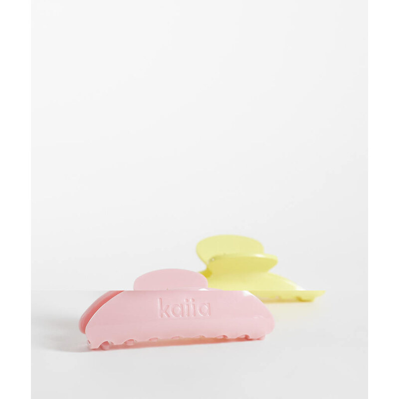 Kaiia 2 pack hair claw clips in pink and yellow-Multi
