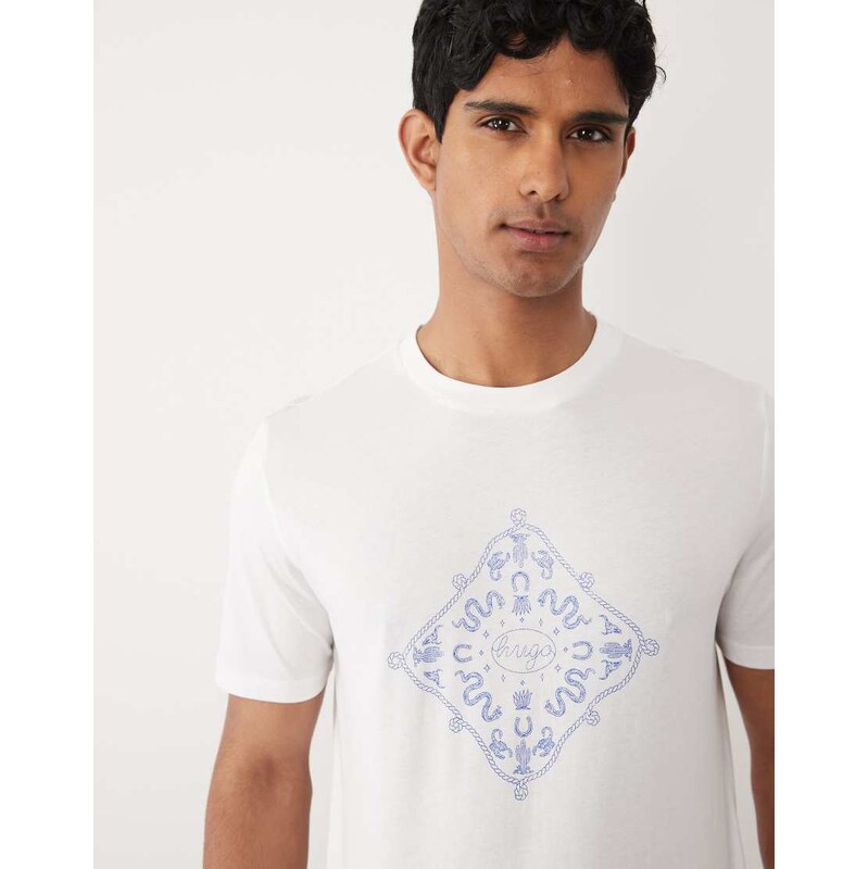 HUGO Blue Nerberri regular fit graphic t-shirt in white