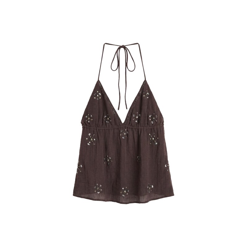 Pull&Bear Top čokoládová / zlatá