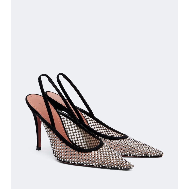 Amina Muaddi Felicia embellished mesh slingback pumps