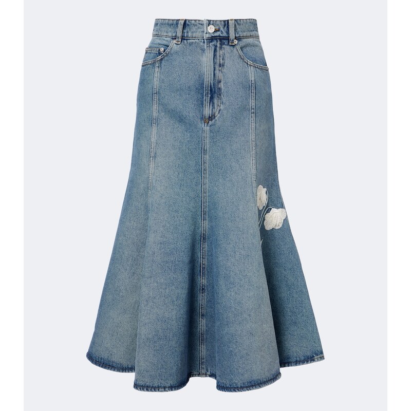 Erdem Floral-appliquÃ denim midi skirt
