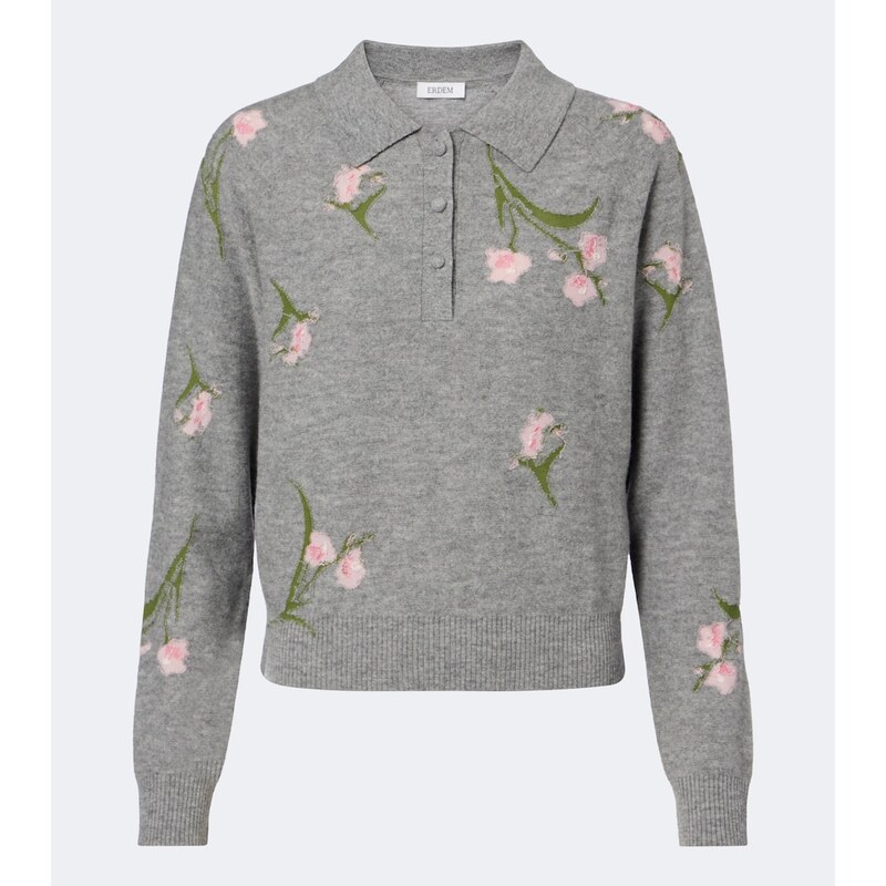 Erdem Floral intarsia wool polo sweater