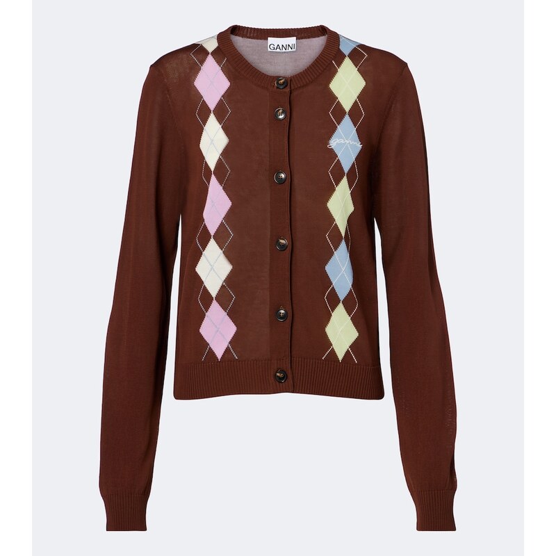 Ganni Argyle cotton cardigan