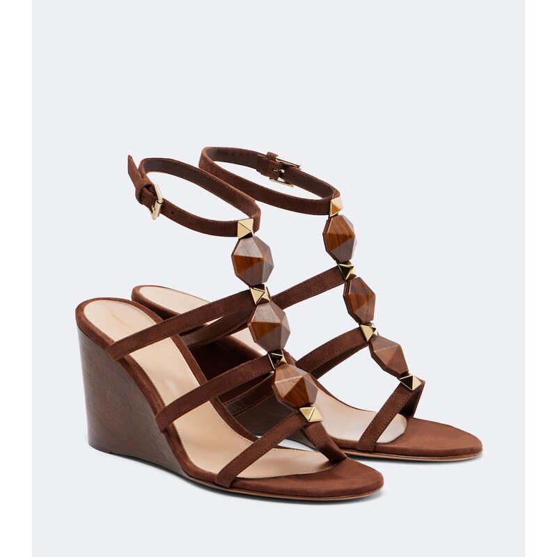 Gianvito Rossi Studded suede wedge sandals