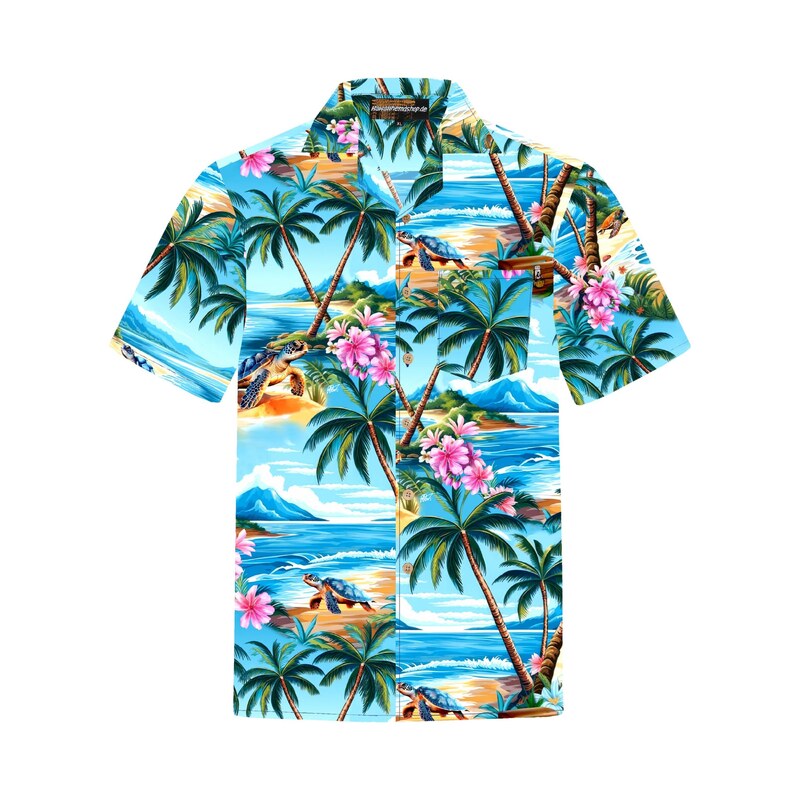 Hawaiihemdshop.de Košile Hawaiihemd Turtle Island aqua modrá