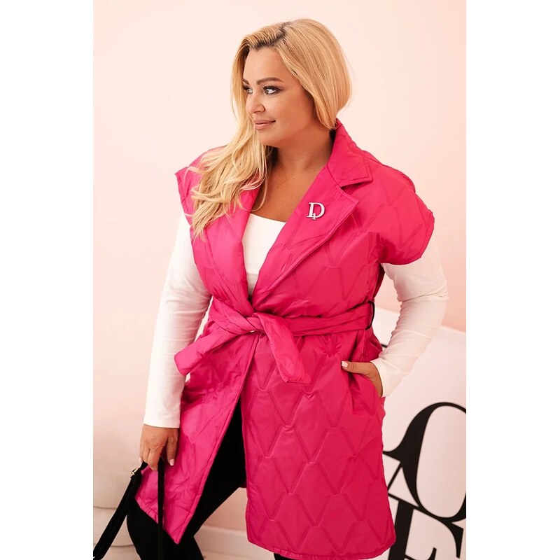 Kesi Włoski Dámská vesta Plus Size prošívaná s páskem a límcem